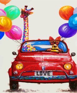 Giraffe And Dog In Car Paint by numbers