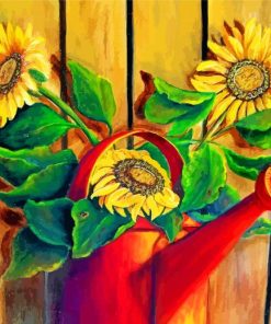 Sunflowers In Watering Pail Paint by numbers